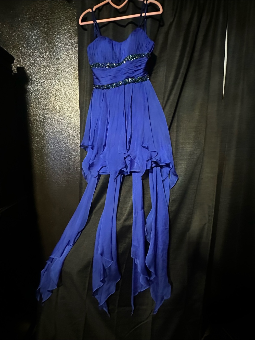 Cache Royal Blue Beaded High-Low Dress